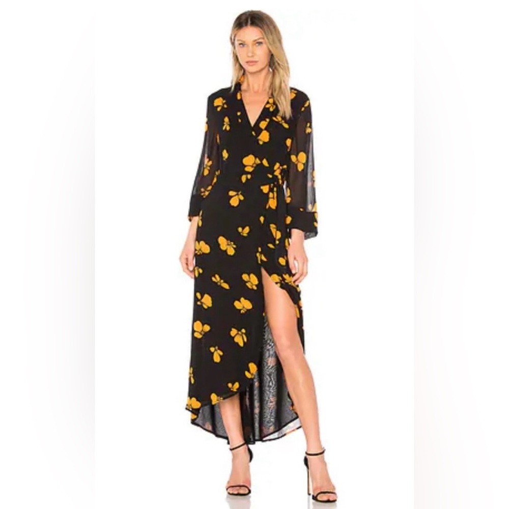 Ganni Black and Orange Floral Wrap Dress in size 38